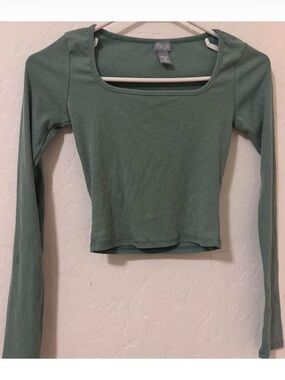 Tilly's Sage Green Long Sleeve Square Neck Crop Top